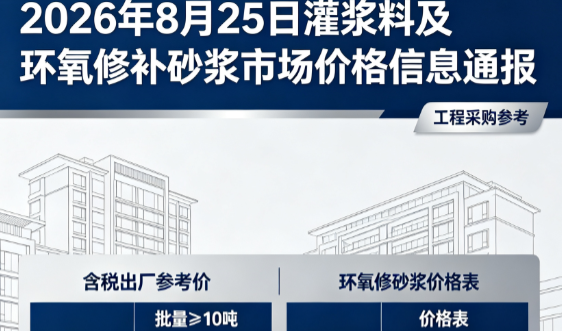 宽甸2026年8月25日灌浆料及环氧修补砂浆市场价格信息通报